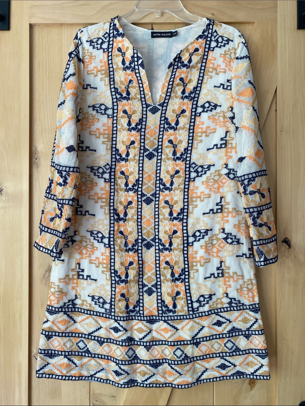 Antik Batik cream Floral Embroidered Cotton Dress size s 38